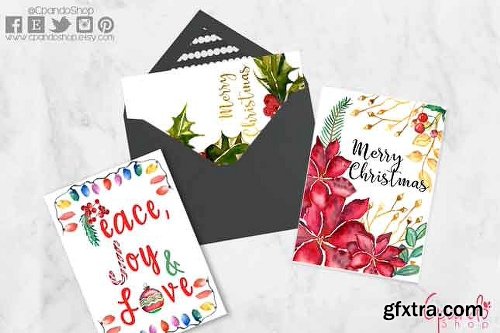 CreativeMarket Christmas greeting cards watercolor 1138500