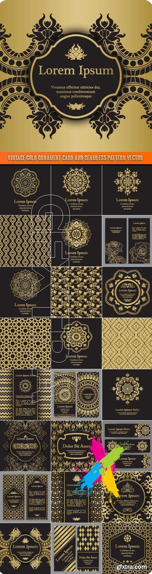 Vintage gold ornament card and Seamless pattern vector