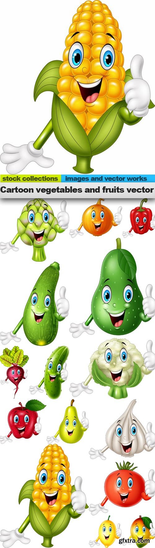 Cartoon vegetables and fruits vector, 15 x EPS