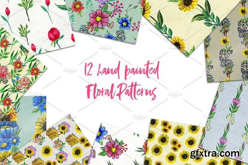 CreativeMarket 12 Flowers and leaves patterns 1137931