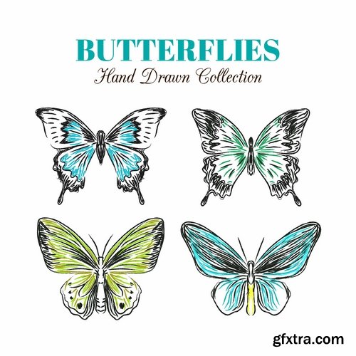 Collection of hand drawn butterfly colorful insect wing 25 EPS