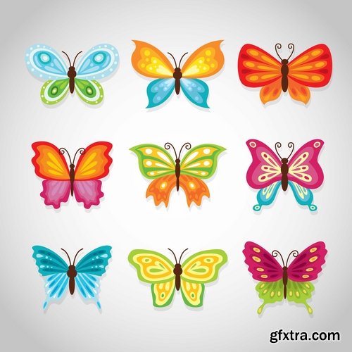 Collection of hand drawn butterfly colorful insect wing 25 EPS