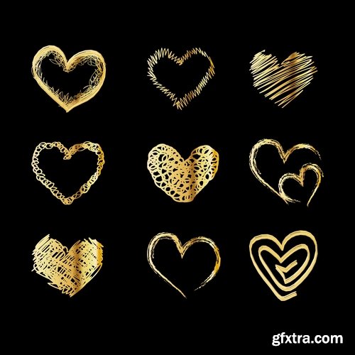 Collection of gold calligraphic design elements feather heart arrow wallpaper pattern 25 EPS