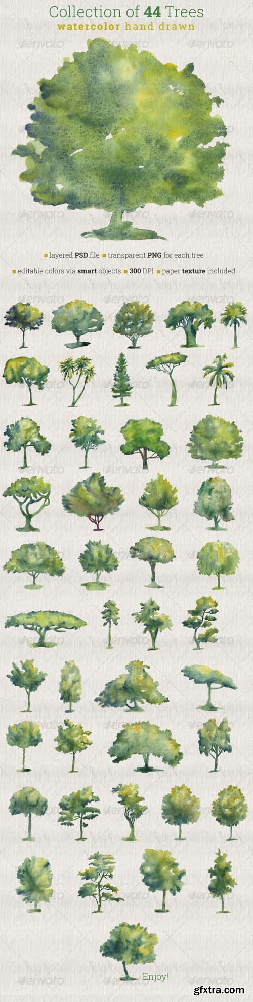 GR - Collection of 44 Watercolor Trees 6762350