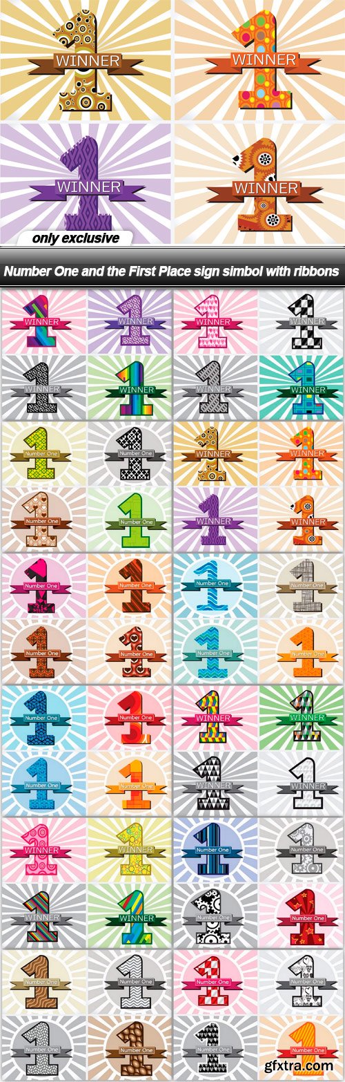 Number One and the First Place sign simbol with ribbons - 12 EPS