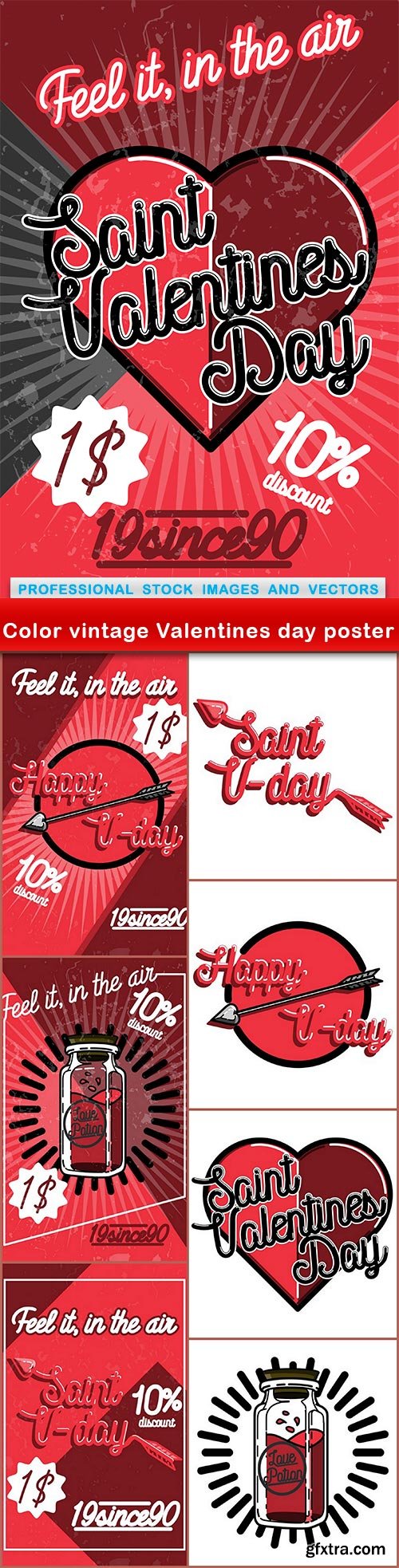 Color vintage Valentines day poster - 8 EPS