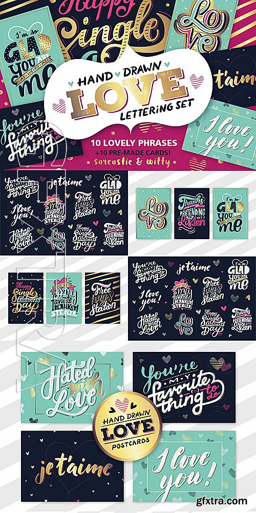 Love lettering 10 Valentines Cards 