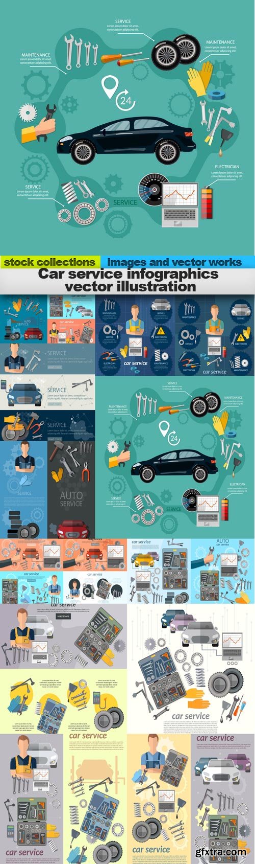 Car service infographics vector illustration, 15 x EPS