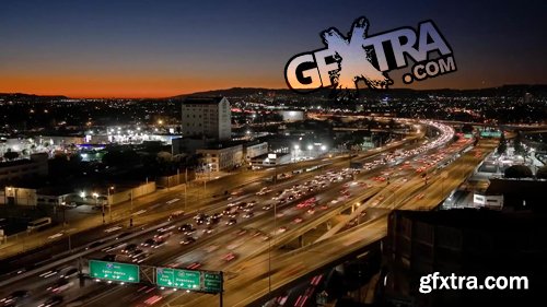 Night Traffic Los, Angeles Along Way Leaving Many Cars With Included Lights