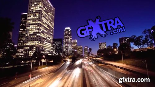 Night Road in Los Angeles. on the Road Going Car With Headlights Included Night Road in Los Angeles. on the Road Going Car With Headlights Included