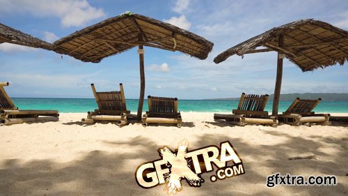 Beach with deck chairs, sun beds, umbrellas. Beach, sea, sand, wave