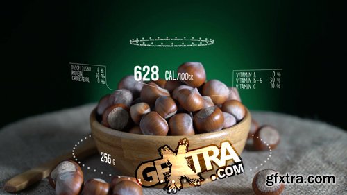 Infographic of Hazelnut with vitamins, microelements minerals. Energy, calorie and component Infographic of Hazelnut with vitamins, microelements minerals. Energy, calorie and component