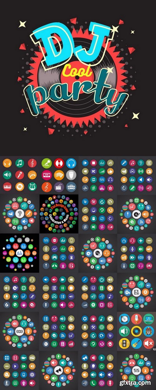 Collection of musical icon web design element logo 25 EPS