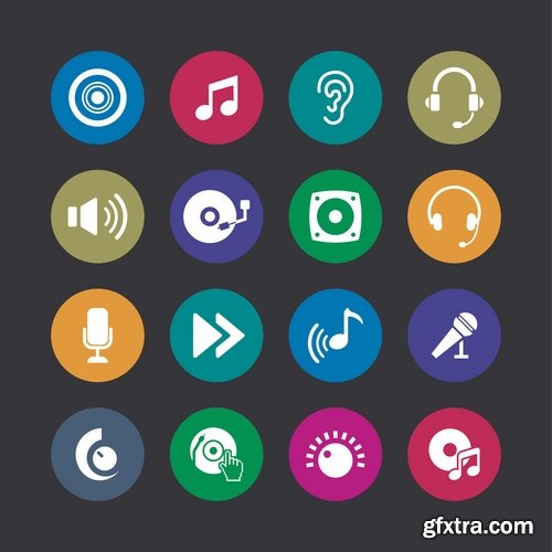 Collection of musical icon web design element logo 25 EPS