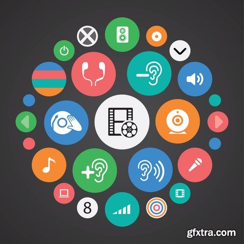 Collection of musical icon web design element logo 25 EPS