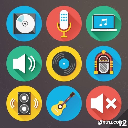 Collection of musical icon web design element logo 25 EPS
