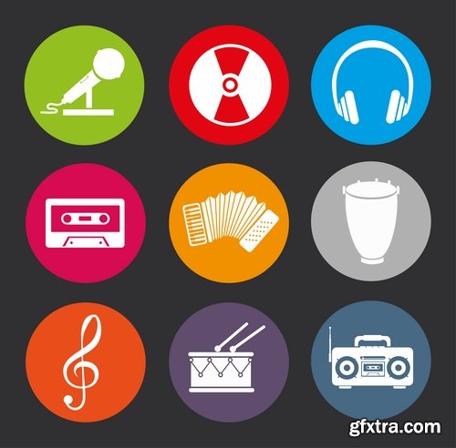 Collection of musical icon web design element logo 25 EPS