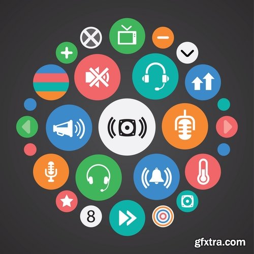 Collection of musical icon web design element logo 25 EPS