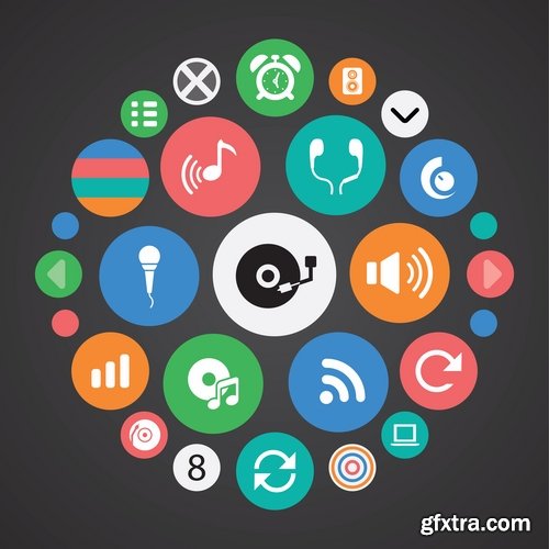 Collection of musical icon web design element logo 25 EPS