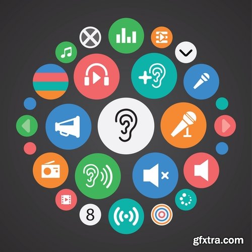 Collection of musical icon web design element logo 25 EPS