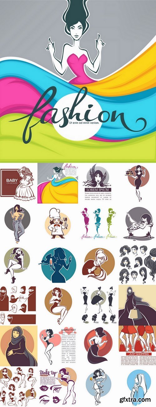 Fashion Girl Shopping, Vector Design Elements 25xEPS