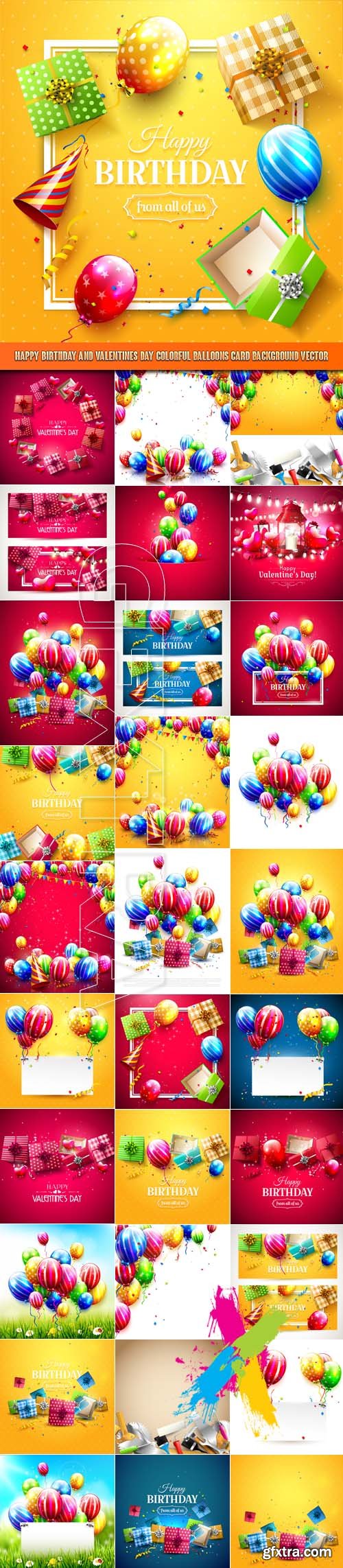Happy Birthday & Valentine's Day Colorful Balloons Card Backgrounds 32xEPS
