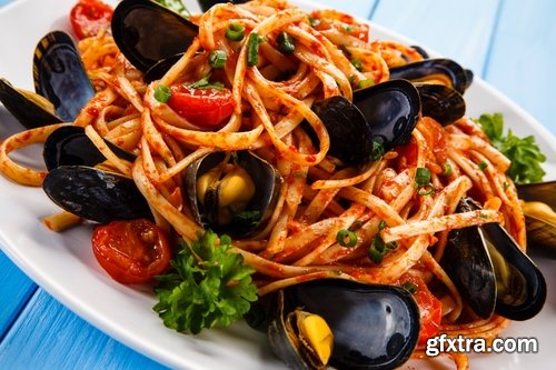 Collection of mussel seafood soup is a delicacy fried meat protein 25 HQ Jpeg