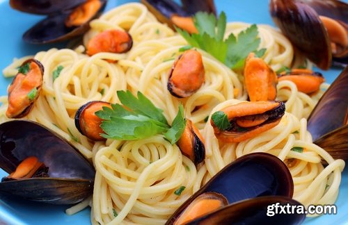 Collection of mussel seafood soup is a delicacy fried meat protein 25 HQ Jpeg