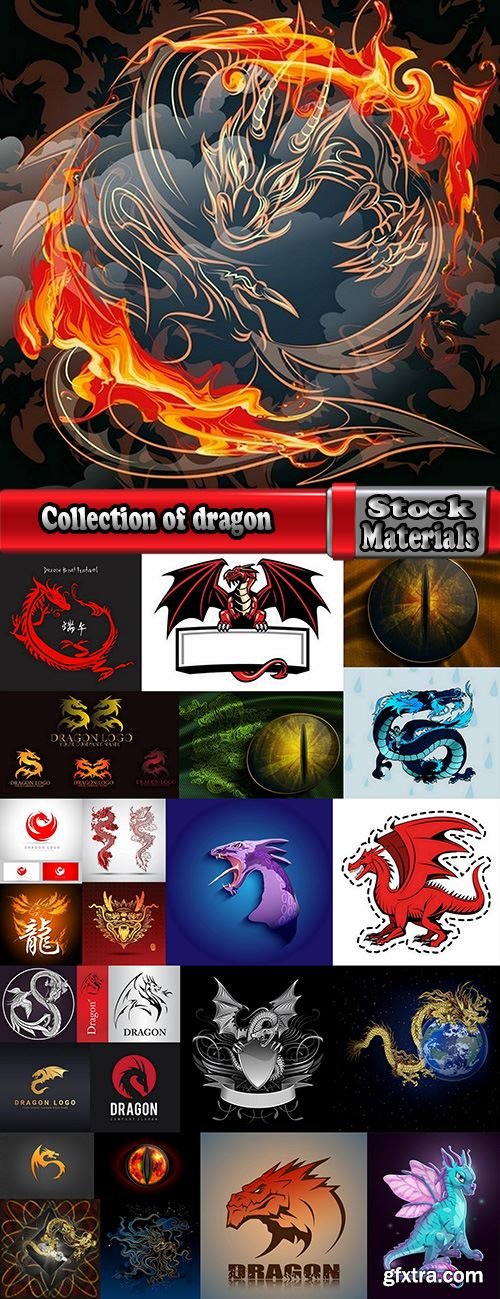Collection of dragon logo icon image for clothes mythical beast 25 EPS