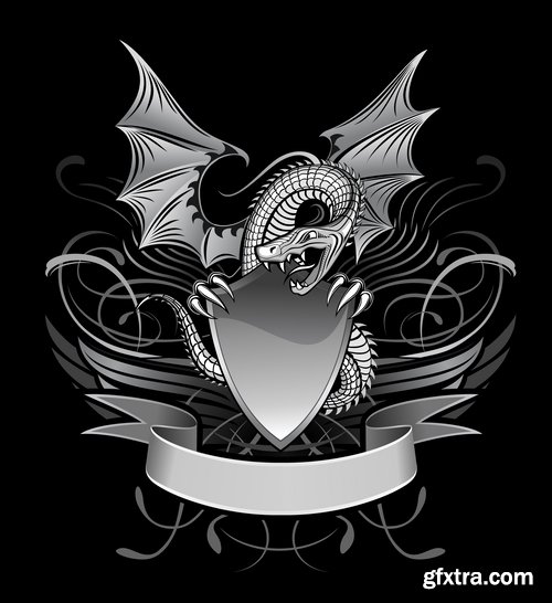 Collection of dragon logo icon image for clothes mythical beast 25 EPS