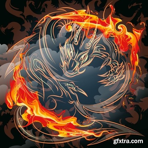 Collection of dragon logo icon image for clothes mythical beast 25 EPS