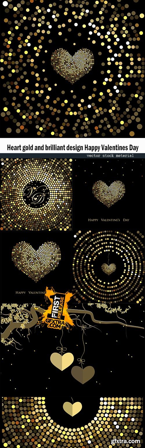 Heart gold and brilliant design Happy Valentines Day