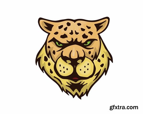 Collection of animal head logo label evil character vector image 25 EPS