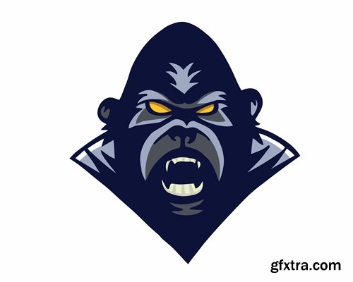 Collection of animal head logo label evil character vector image 25 EPS