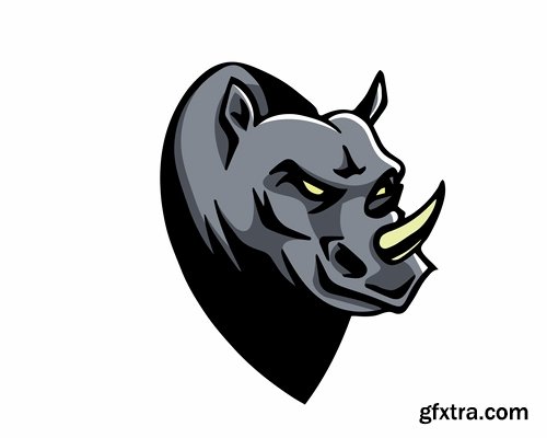 Collection of animal head logo label evil character vector image 25 EPS