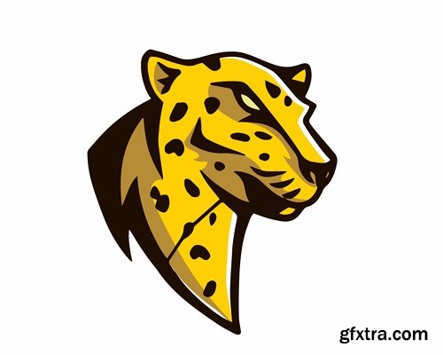 Collection of animal head logo label evil character vector image 25 EPS