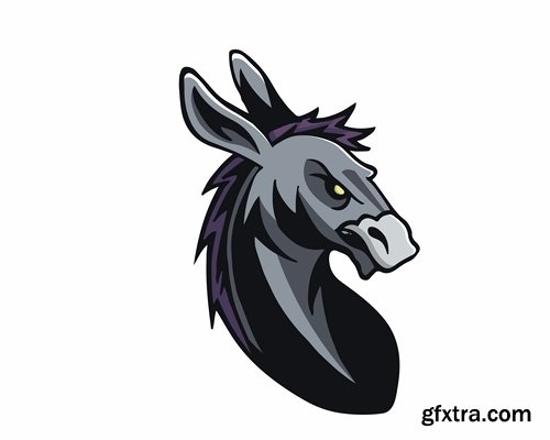 Collection of animal head logo label evil character vector image 25 EPS