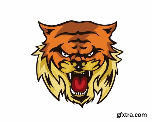 Collection of animal head logo label evil character vector image 25 EPS