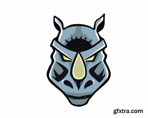 Collection of animal head logo label evil character vector image 25 EPS