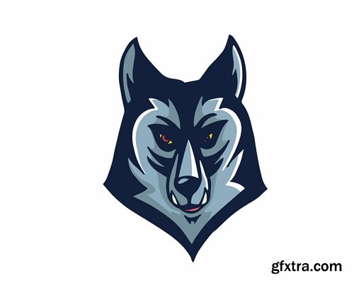 Collection of animal head logo label evil character vector image 25 EPS