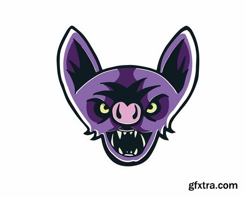 Collection of animal head logo label evil character vector image 25 EPS