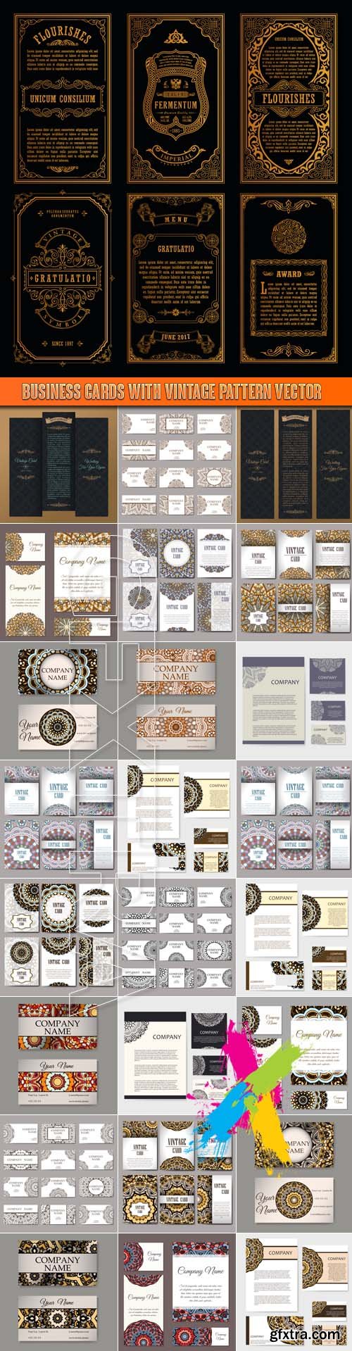 Business cards with vintage pattern vector