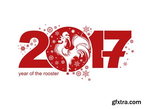 2017 - The Year of Fire Rooster 3 - Set of 30xEPS, AI Professional Vector Stock