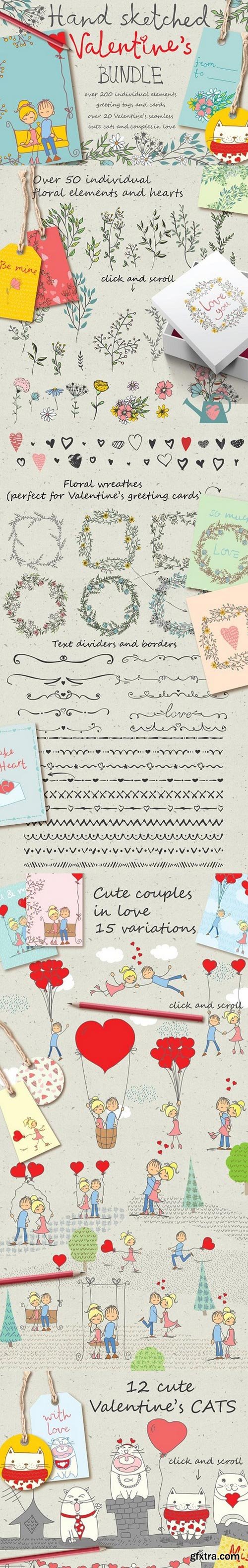 Hand Sketched Valentine's Bundle 46xEPS