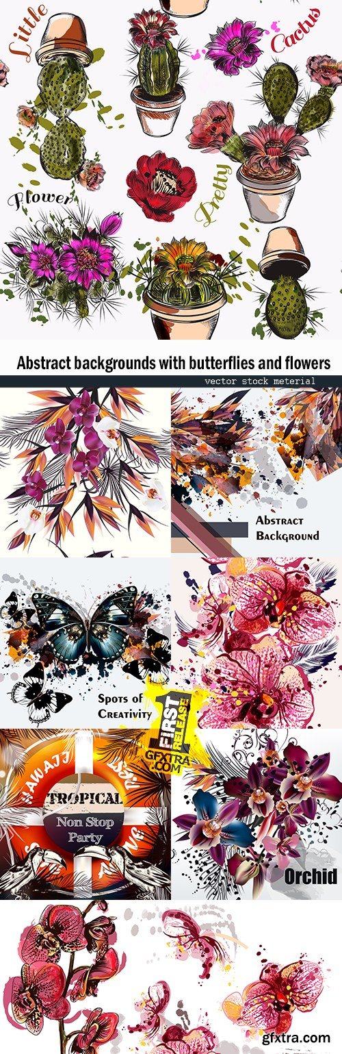 Abstract backgrounds with butterflies and flowers