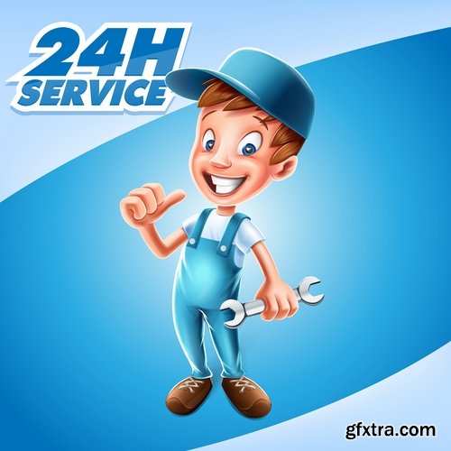 Collection cartoon builder construction worker icon sticker tool vector image 18 EPS