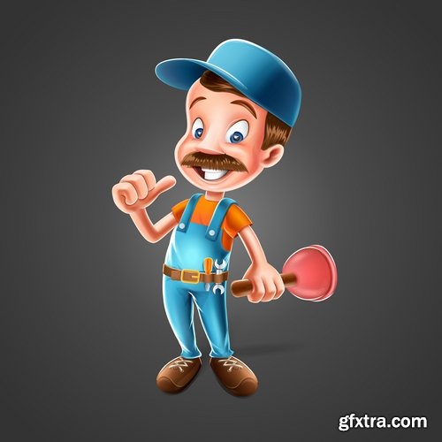 Collection cartoon builder construction worker icon sticker tool vector image 18 EPS