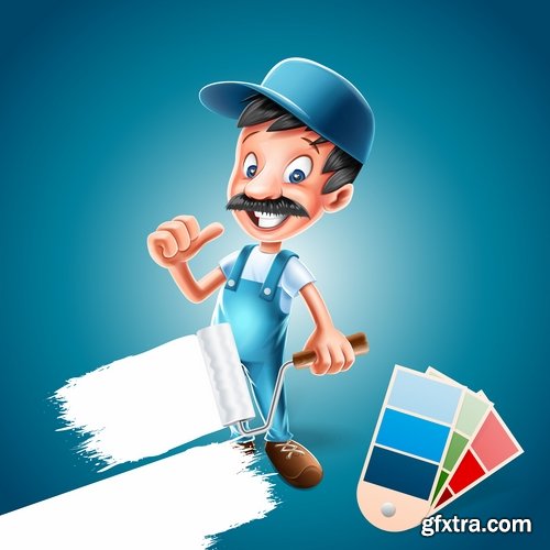 Collection cartoon builder construction worker icon sticker tool vector image 18 EPS