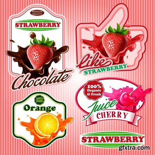 Collection label food meal pizza restaurant fast food fruit banana watermelon 25 EPS