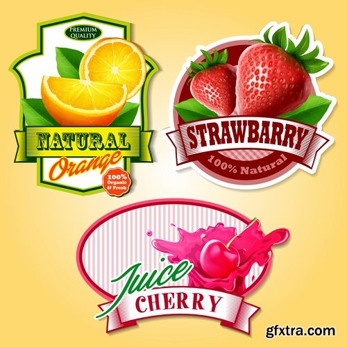 Collection label food meal pizza restaurant fast food fruit banana watermelon 25 EPS